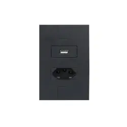 Tomada Usb + Tomada 2P+T 10A C/ Placa 4x2 Caprice Preta
