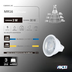 Foco LED MR16 3W 127V Luz Cálida GU5.3