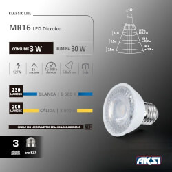 Foco LED MR16 3W 127V Luz Cálida E27